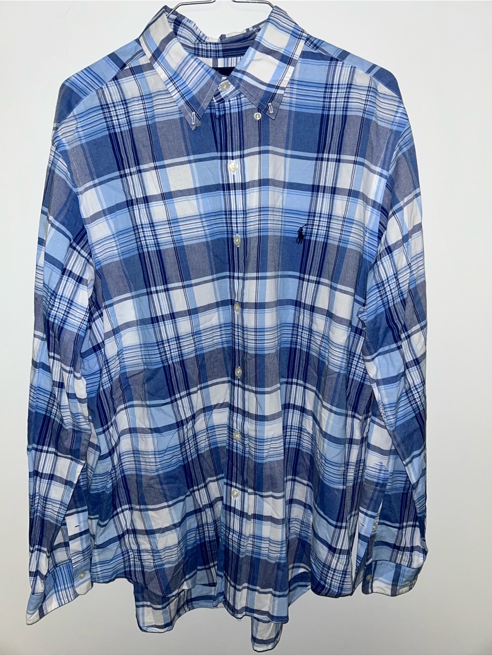 Ralph Lauren Blue and White Plaid Button-Down Shirt